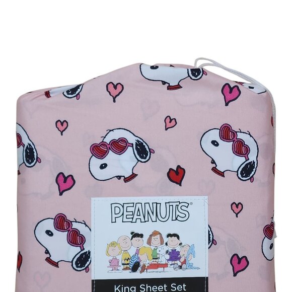 Peanuts Snoopy Pink Hearts King Sheet Set By Berkshire Valentines Day - Picture 6 of 7